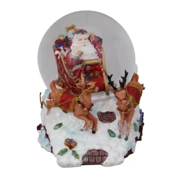 5.5" Santa Claus On Sleigh With Reindeer Musical Christmas Snow Globe