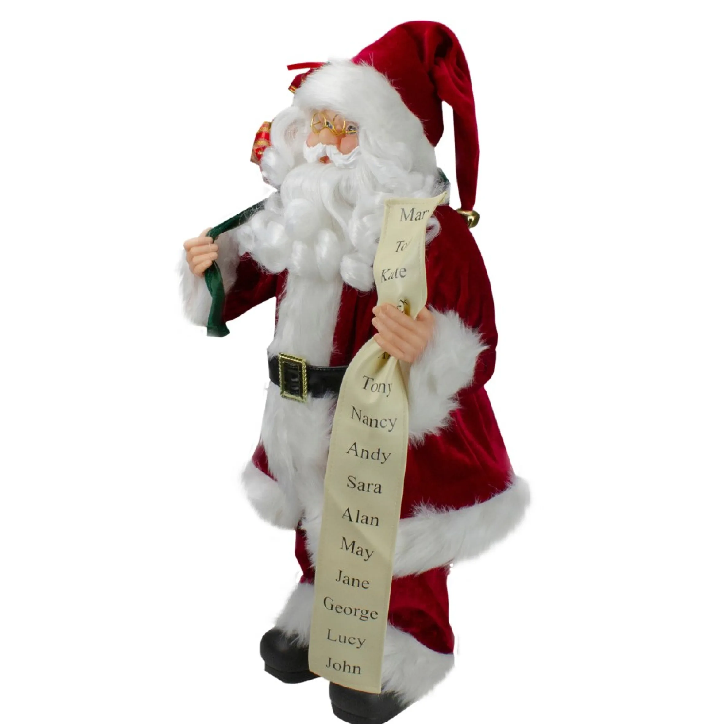 24" Santa Claus With Bag Of Gifts And Naughty Or Nice List Christmas Figure