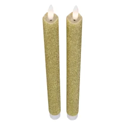 Set 2 Gold Glittered Flameless Led Taper Christmas Candles 11