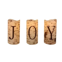 Set Of 3 Battery Operated Joy Christmas Led Flame-Less Candles 6"