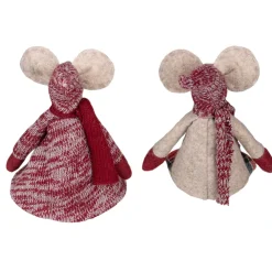 Set Of 2 Boy And Girl Sitting Plush Christmas Mice Figures 16