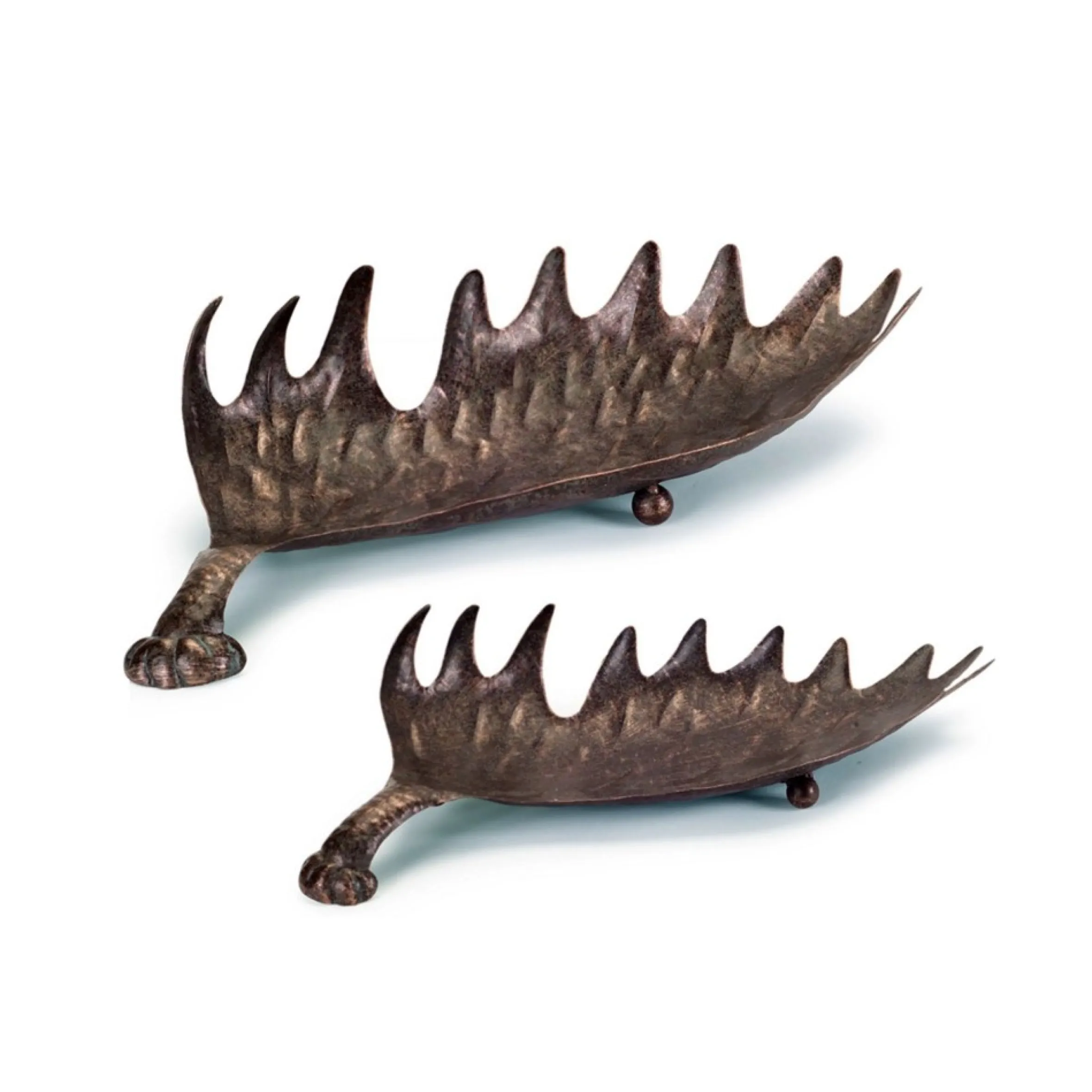Set Of 2 Bronze And Brown Elk Horn Christmas Tabletop Trays 22"