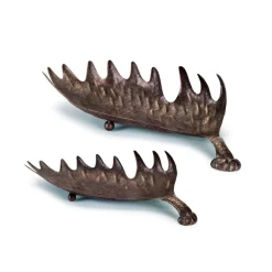 Set Of 2 Bronze And Brown Elk Horn Christmas Tabletop Trays 22"