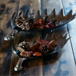 Set Of 2 Bronze And Brown Elk Horn Christmas Tabletop Trays 22