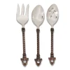 Set Of 3 Brown And Silver Colored Fleur De Lis Designed Hostess Flatware