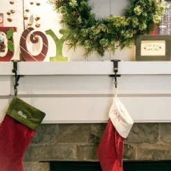 Set Of 2 Brown Christmas Mantle Garland And Stocking Hanger 6.50"