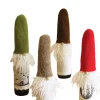 Set Of 4 Brown, Green, And Red Felt Gnome Wine Toppers With Wispy Beards