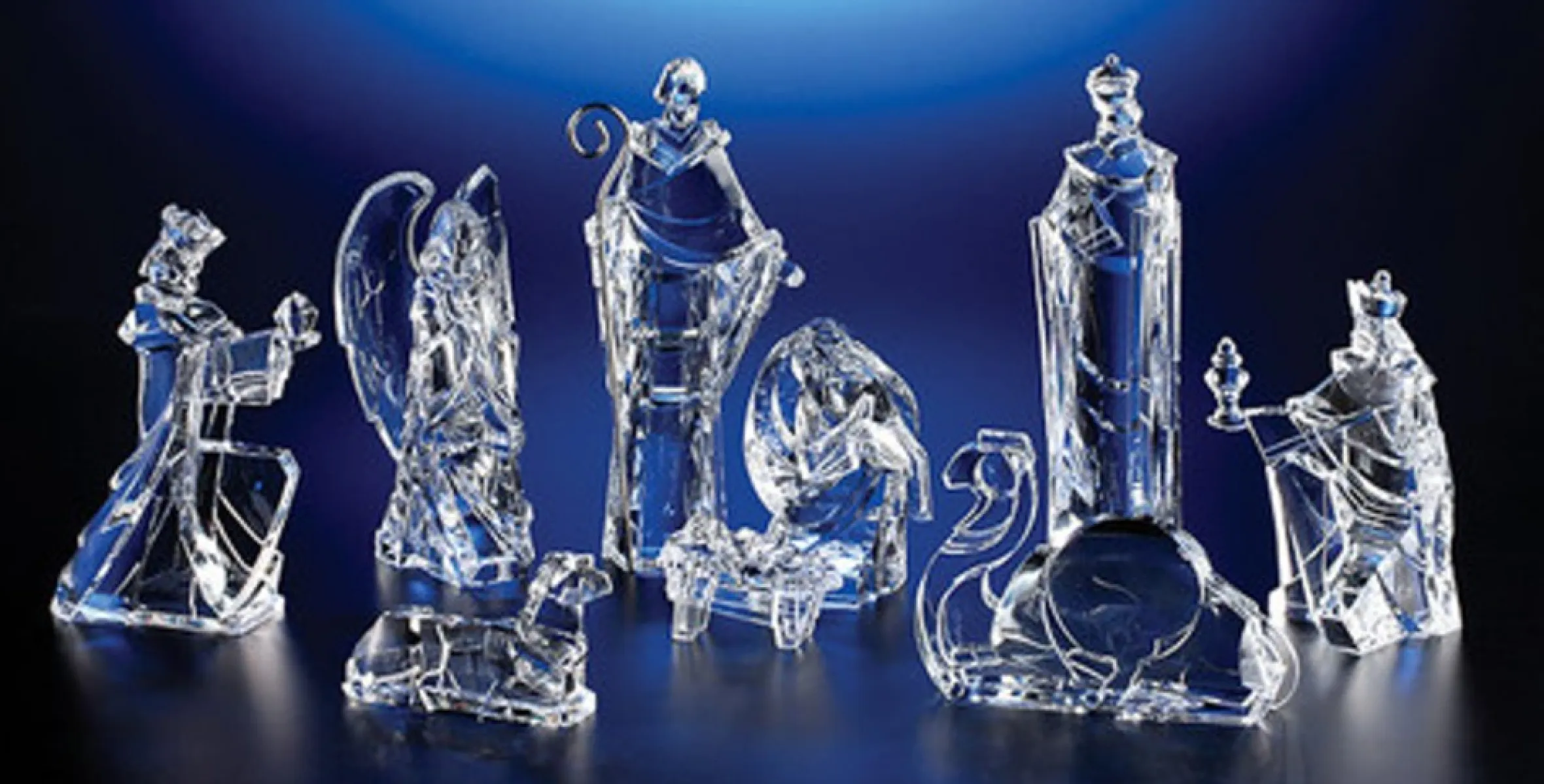 Set Of 2 Clear Icy Religious Christmas Nativity Figurines 9"
