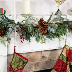 Set Of 3 Cotton White Christmas Mantle Garland And Stocking Hanger