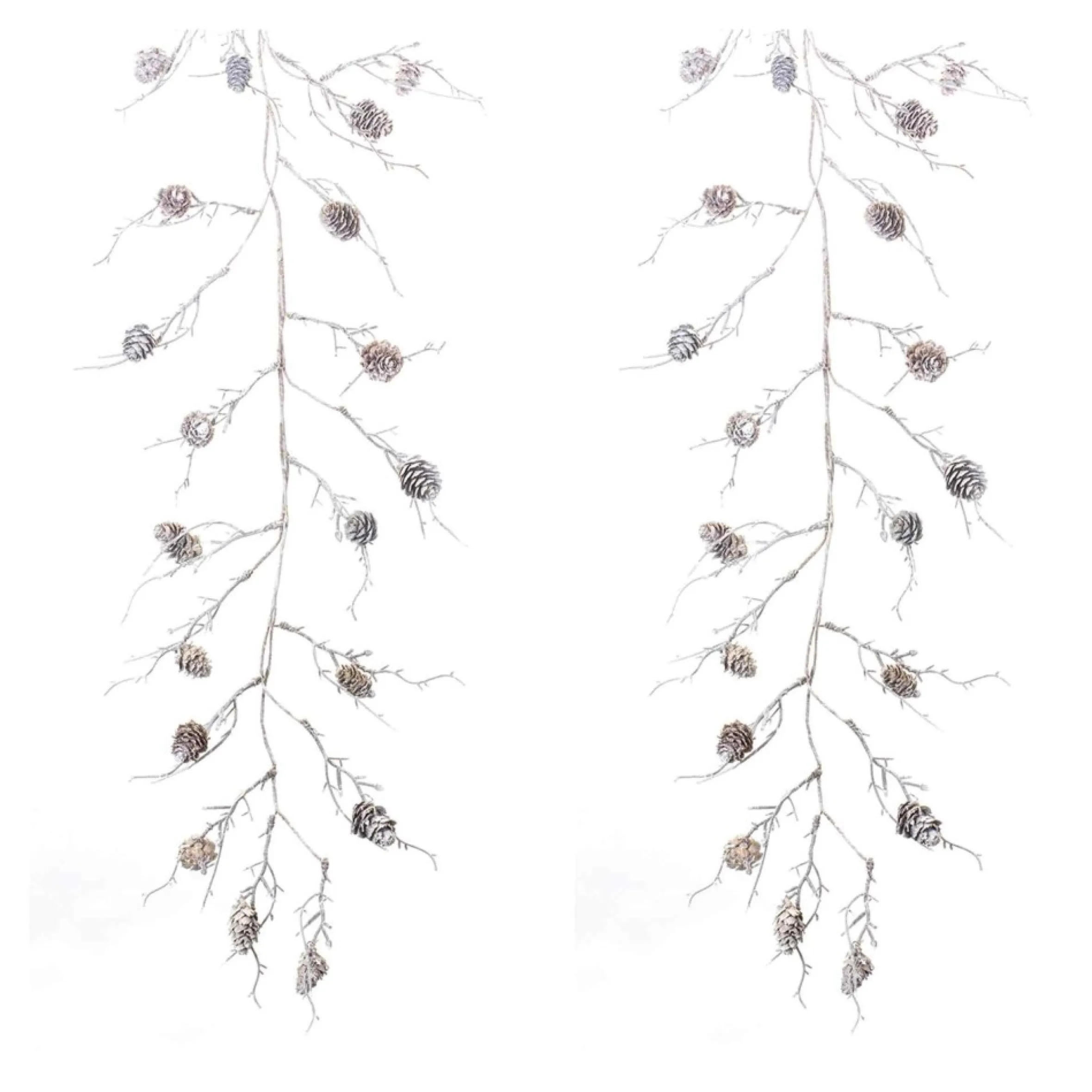 Set Of 2 Frosted Pinecone Twig Artificial Christmas Garlands 5.5' X 12"
