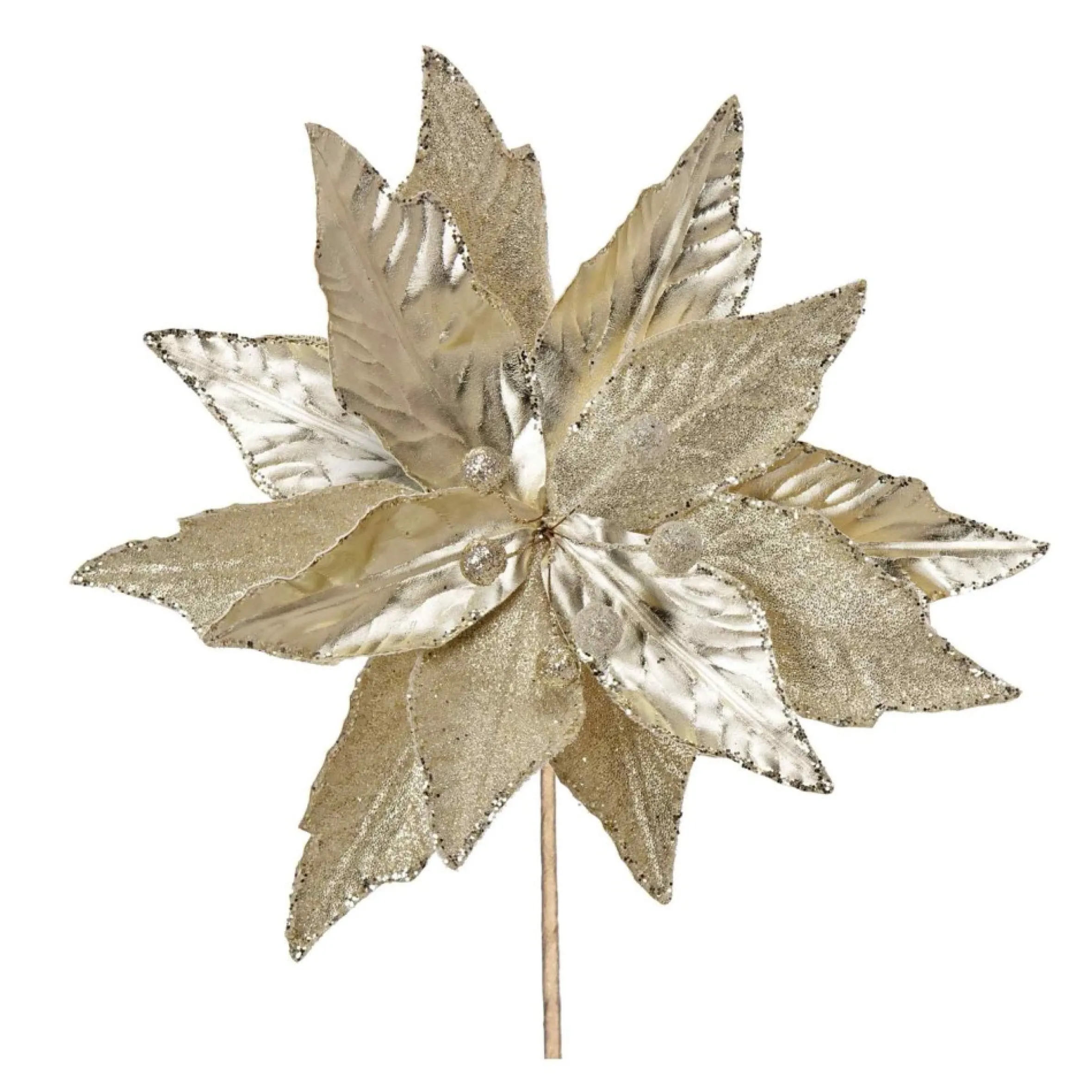 Set Of 6 Glittered Poinsettia Artificial Christmas Stems 23"