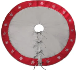 Set Of 2 Gray And Red Snowflake Christmas Tree Skirts With Ties 54"