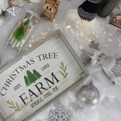 Set Of 2 Gray And White Farm Fresh Christmas Trees Wooden Tray Hanging Signs 21"