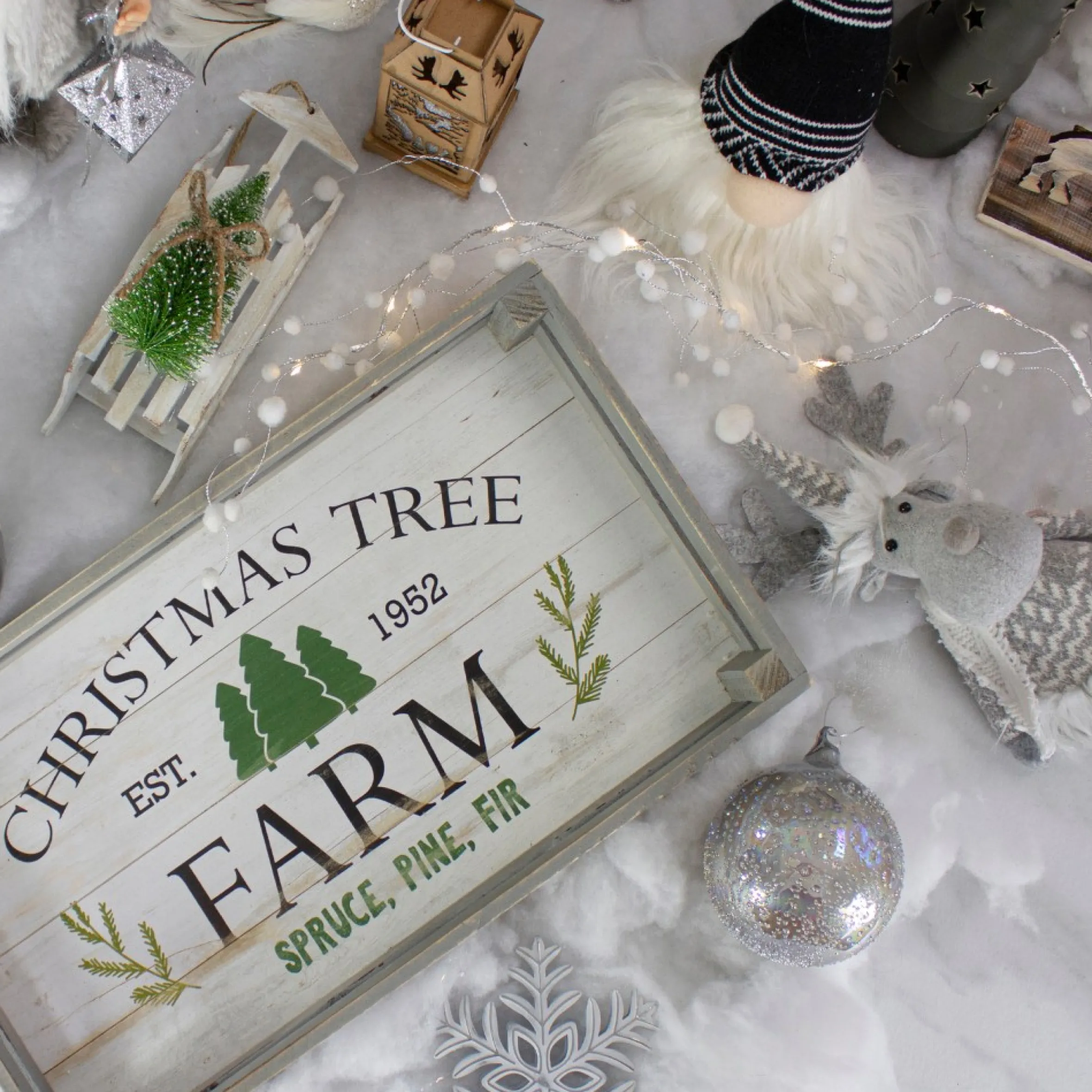 Set Of 2 Gray And White Farm Fresh Christmas Trees Wooden Tray Hanging Signs 21"