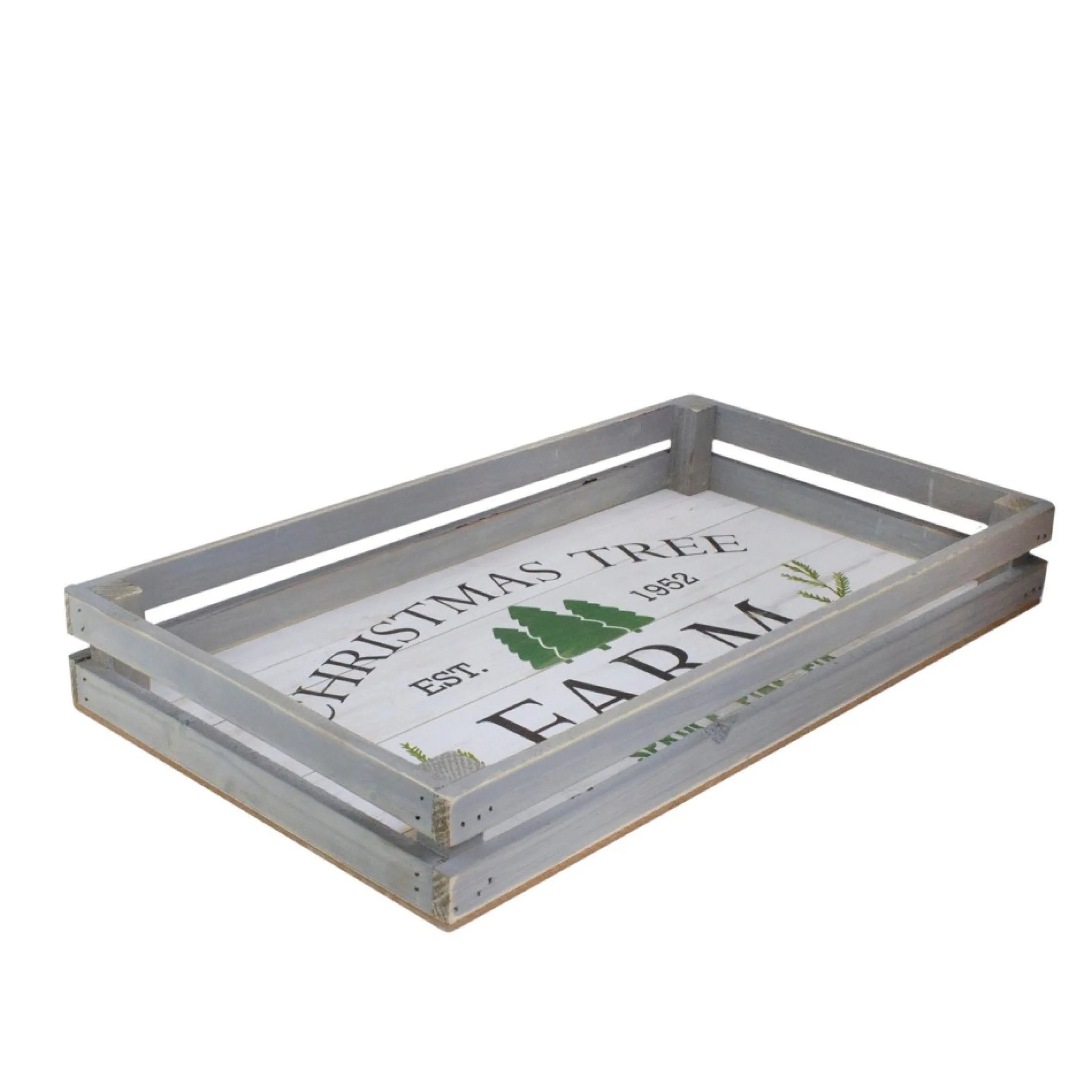 Set Of 2 Gray And White Farm Fresh Christmas Trees Wooden Tray Hanging Signs 21"