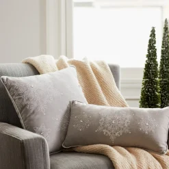 Set Of 2 Gray And White Snowflake Christmas Throw Pillows 19"