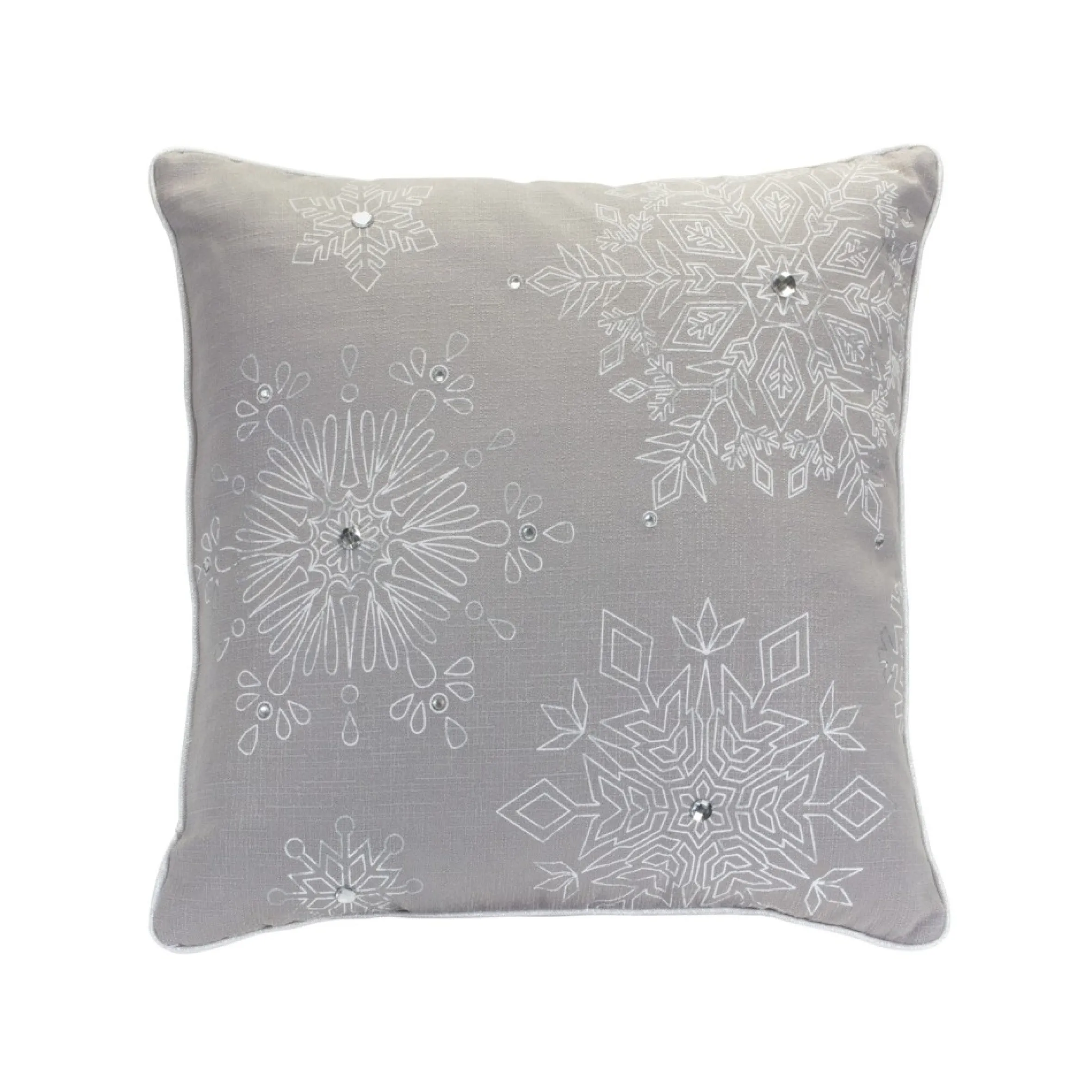 Set Of 2 Gray And White Snowflake Christmas Throw Pillows 19"