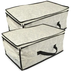 Set Of 2 Gray Damask Patterned Soft Storage Bins With Zipper Closure 18"