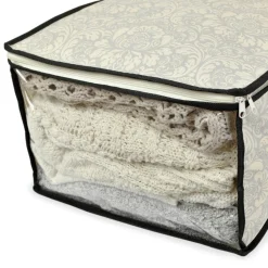 Set Of 2 Gray Damask Patterned Soft Storage Bins With Zipper Closure 18