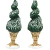 Set Of 2 Green And Beige Tudor Gardens Spiral Shrubs Village Accessory 3"