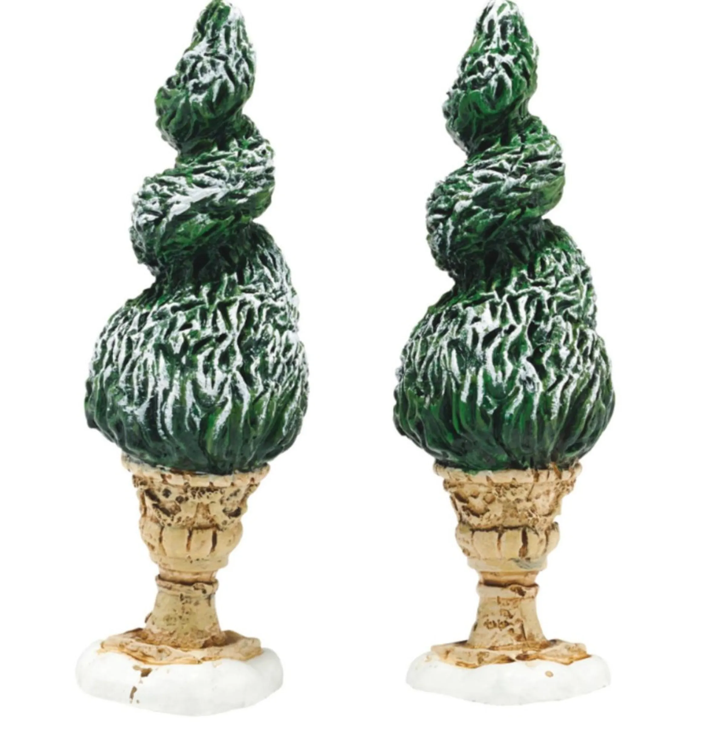 Set Of 2 Green And Beige Tudor Gardens Spiral Shrubs Village Accessory 3"
