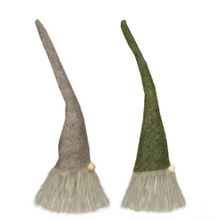 Set Of 2 Green And Brown Hanging Christmas Gnome Figures 10.5"