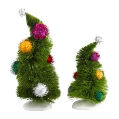 7.5" Set Of 2 Green And Yellow Dr. Seuss The Grinch Wonky Trees Christmas Tabletop Decor