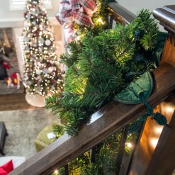 Set Of 3 Green Christmas Banister Protecting Garland Ties