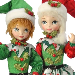 Set Of 2 Holly Boy And Girl Elf Christmas Plush Figures 17.5