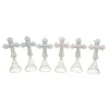 Set Of 6 Ivory And Green God Bless Baby's First Christmas Cross Tree Toppers 9"