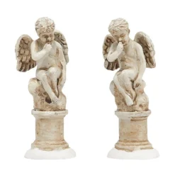 Set Of 2 Ivory And White Distressed Cherub Figurines 2.25"