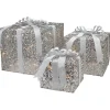 Set Of 3 Led Lighted Silver Glitter Threaded Gift Boxes Outdoor Christmas Decoration