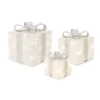 Set Of 3 Led White Gift Box And Silver Ribbon With Lights And Timer 11"