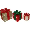 Set Of 3 Lighted Red And Cream Gift Boxes Christmas Outdoor Decorations 10"
