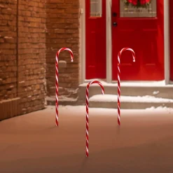 Set Of 3 Lighted Red And White Candy Cane Outdoor Christmas Pathway Markers 28"