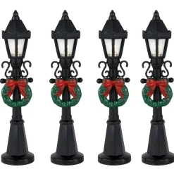 Set Of 4 Lighted Street Lamps Christmas Village Display Pieces - 4.75"