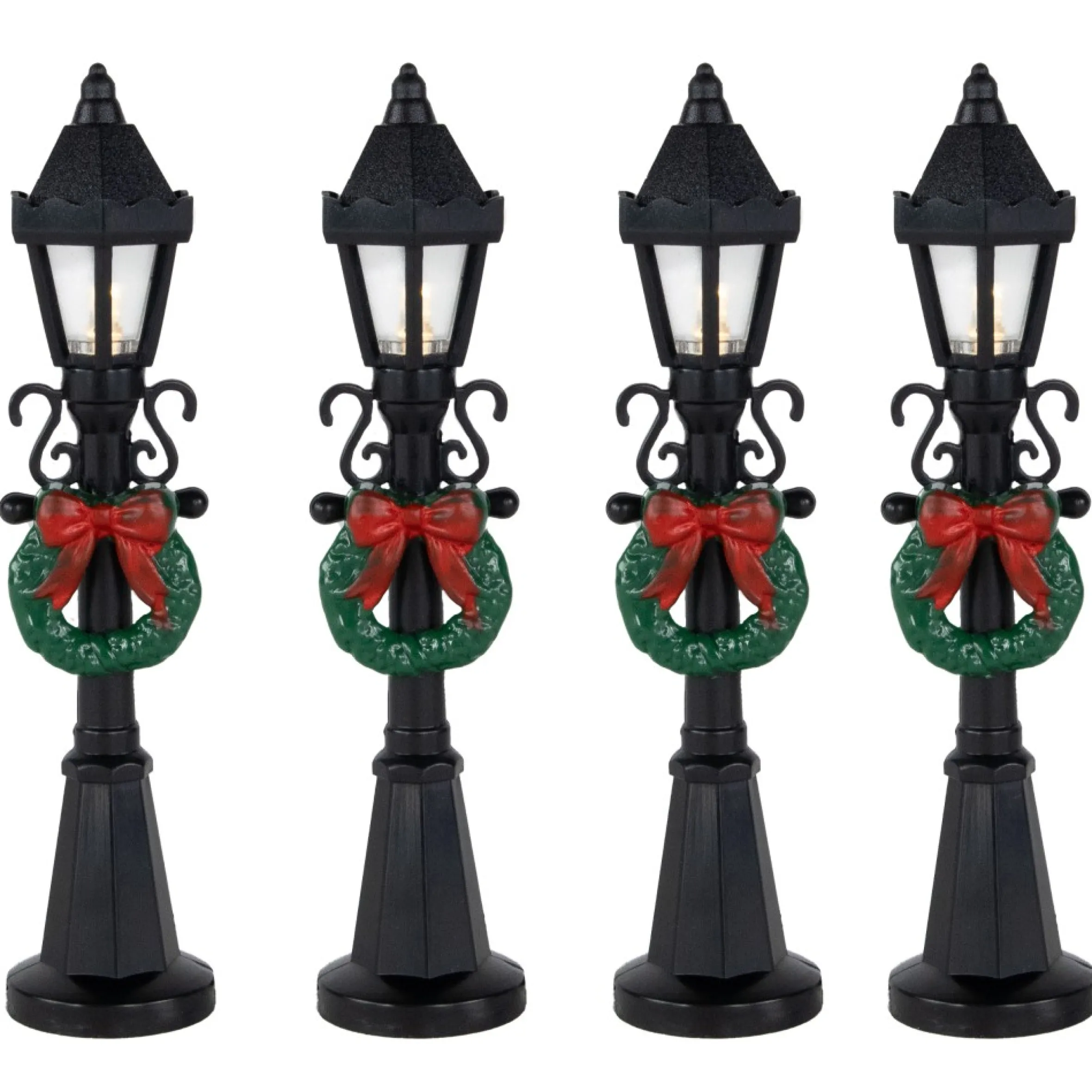 Set Of 4 Lighted Street Lamps Christmas Village Display Pieces - 4.75"