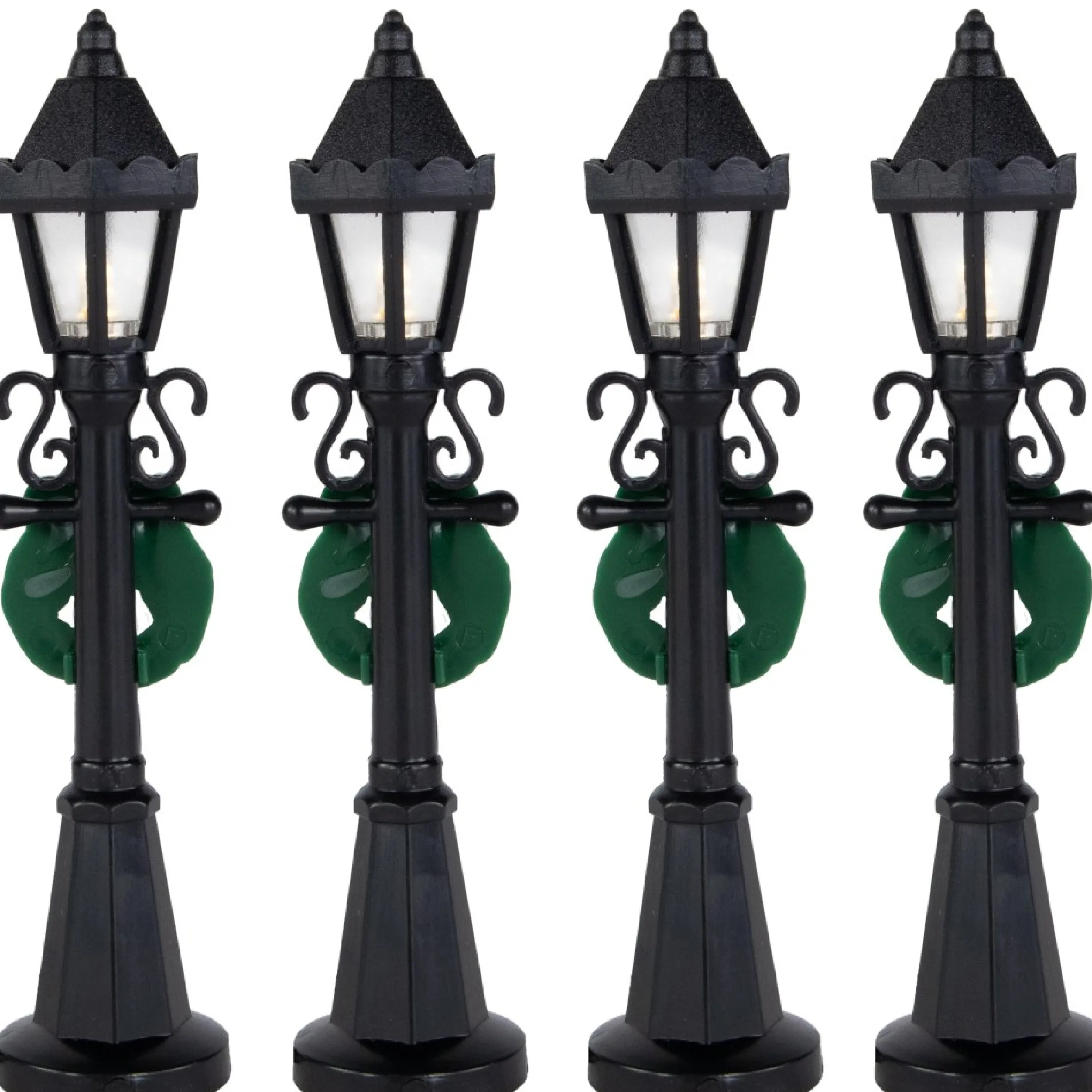 Set Of 4 Lighted Street Lamps Christmas Village Display Pieces - 4.75"