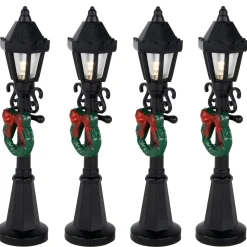 Set Of 4 Lighted Street Lamps Christmas Village Display Pieces - 4.75