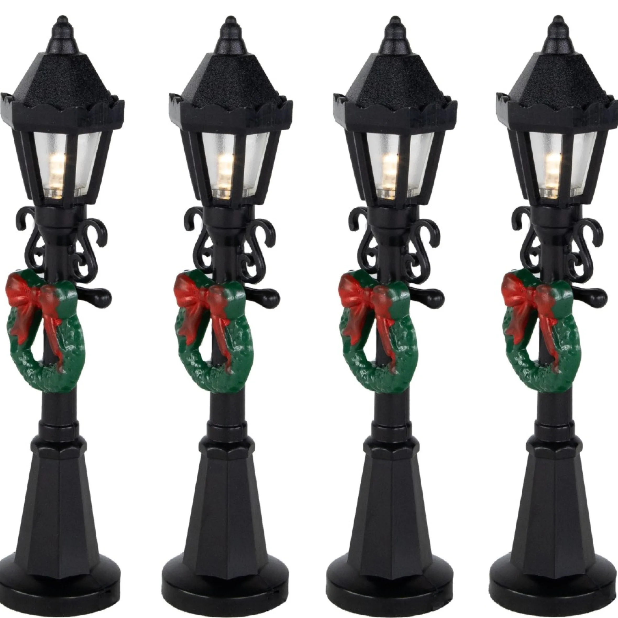 Set Of 4 Lighted Street Lamps Christmas Village Display Pieces - 4.75"
