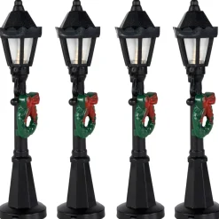 Set Of 4 Lighted Street Lamps Christmas Village Display Pieces - 4.75