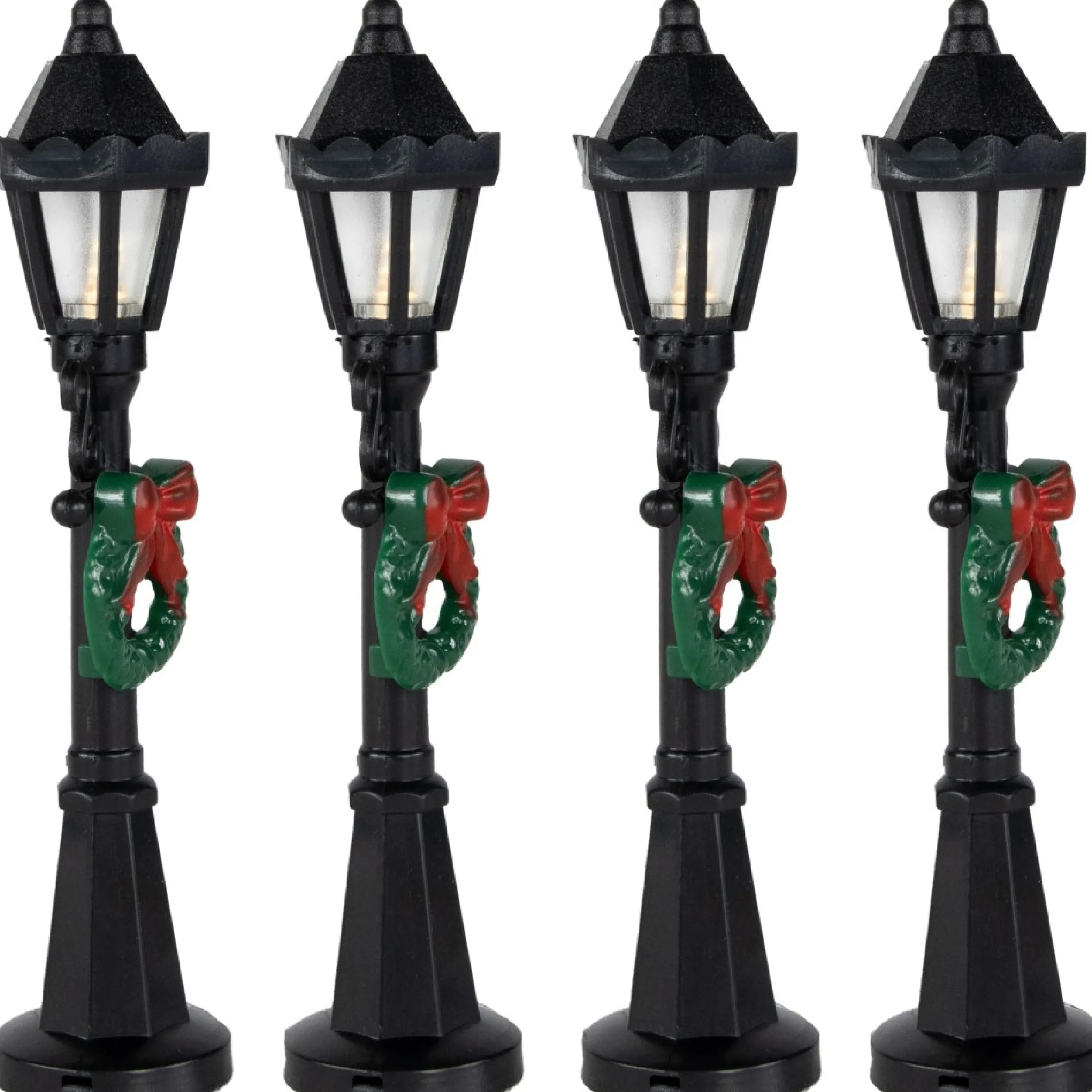 Set Of 4 Lighted Street Lamps Christmas Village Display Pieces - 4.75"