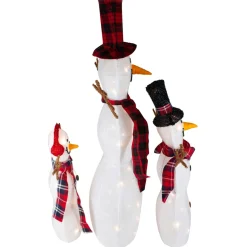 Set Of 3 Lighted Tinsel Snowmen Family Christmas Yard Decorations