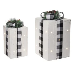 Set Of 2 Lighted White Christmas Gift Tabletop Decorations 12.5"