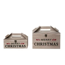 Set Of 2 Merry Christmas Wooden Takeout Box Decorations 13.5"