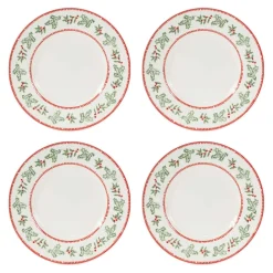 Set Of 4 Mistletoe Christmas Serving Plates 8.75"