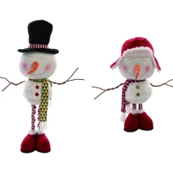 Set Of 2 Multicolor Fabric Christmas Plush Telescoping Merry Snowman 40"