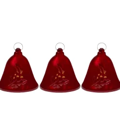 Set Of 3 Musical Lighted Red Bells Christmas Decorations, 6.5"