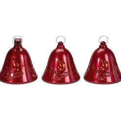 Set Of 3 Musical Lighted Red Bells Christmas Decorations, 6.5