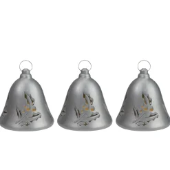 Set Of 3 Musical Lighted Silver Bells Christmas Decorations, 6.5"
